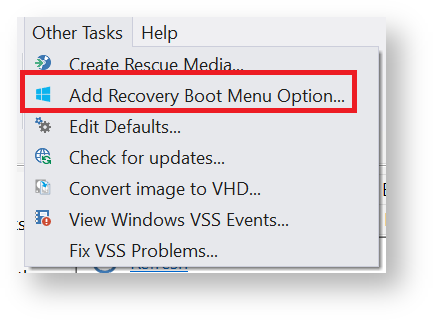 Adding A Boot Menu Option For System Image Recovery
